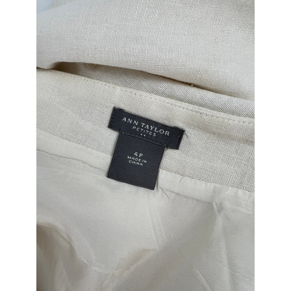 Vintage Ann Taylor Linen Embroidered Midi Dress Spaghetti Strap Ivory Size 4P - Picture 4 of 6